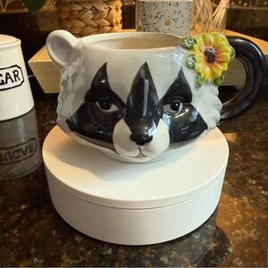 Robert Stanley Raccoon Mug with Flower Accent